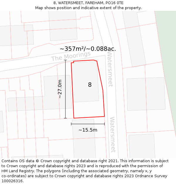 8, WATERSMEET, FAREHAM, PO16 0TE: Plot and title map