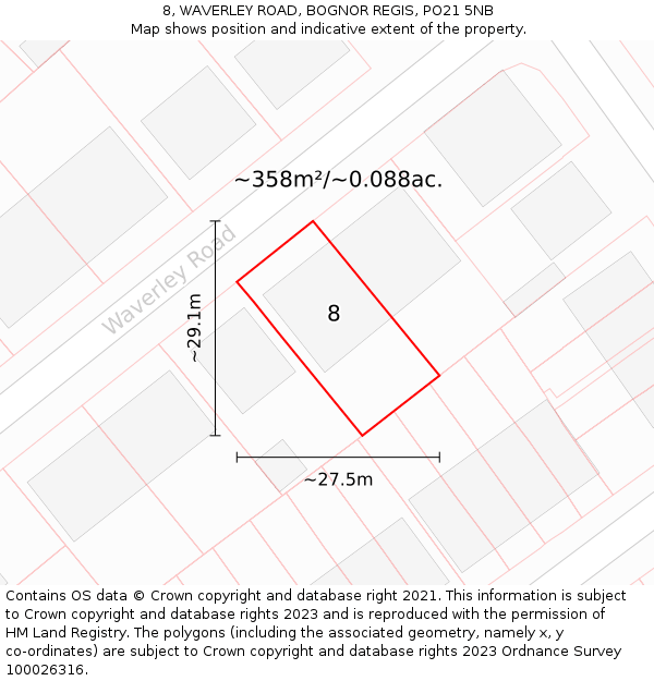 8, WAVERLEY ROAD, BOGNOR REGIS, PO21 5NB: Plot and title map