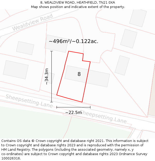 8, WEALDVIEW ROAD, HEATHFIELD, TN21 0XA: Plot and title map