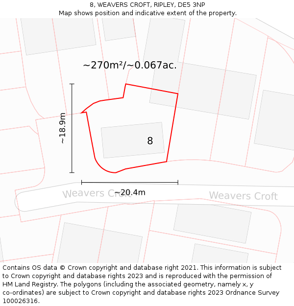 8, WEAVERS CROFT, RIPLEY, DE5 3NP: Plot and title map