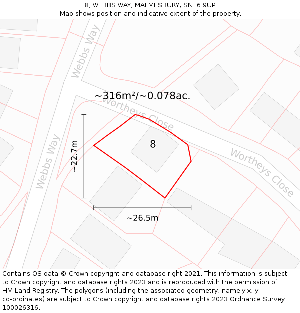 8, WEBBS WAY, MALMESBURY, SN16 9UP: Plot and title map