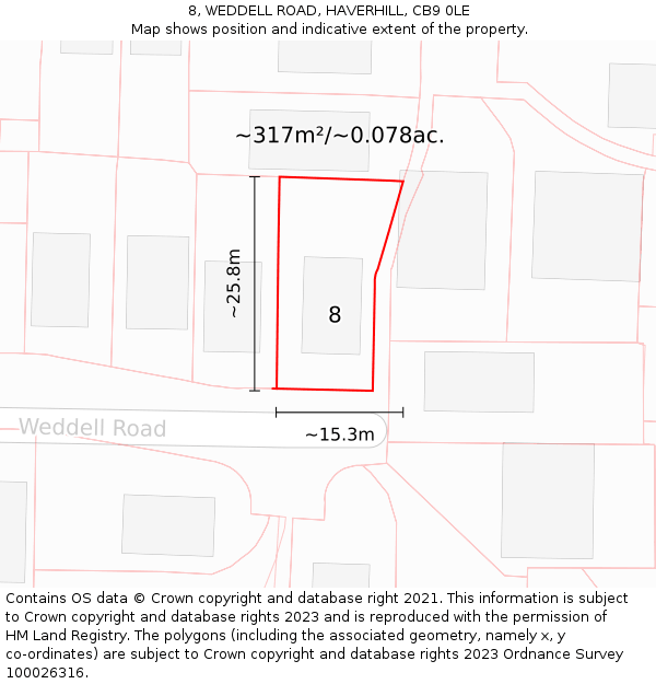 8, WEDDELL ROAD, HAVERHILL, CB9 0LE: Plot and title map