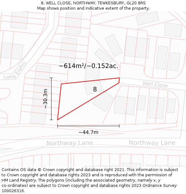 8, WELL CLOSE, NORTHWAY, TEWKESBURY, GL20 8RS: Plot and title map