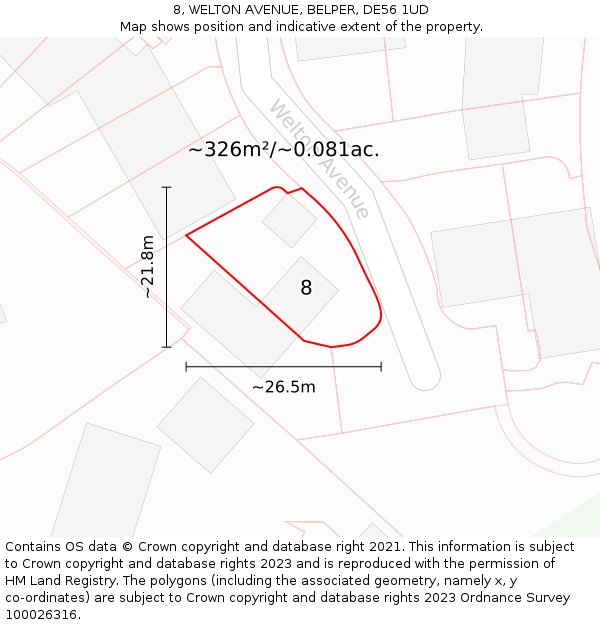 8, WELTON AVENUE, BELPER, DE56 1UD: Plot and title map