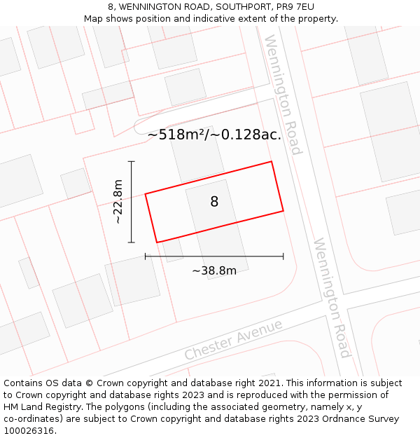 8, WENNINGTON ROAD, SOUTHPORT, PR9 7EU: Plot and title map