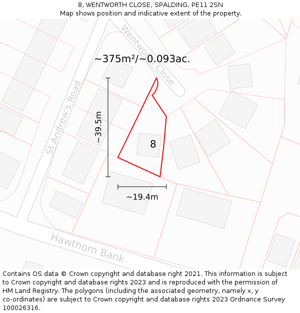 8, WENTWORTH CLOSE, SPALDING, PE11 2SN: Plot and title map