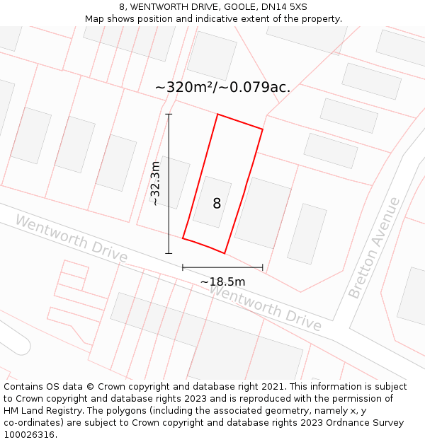 8, WENTWORTH DRIVE, GOOLE, DN14 5XS: Plot and title map