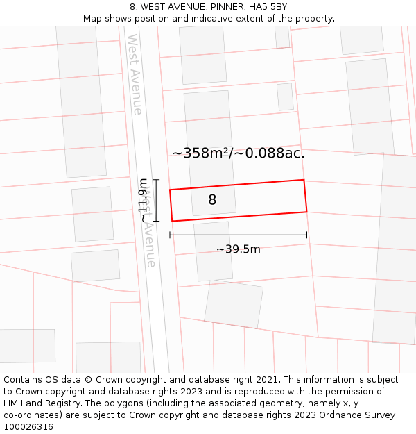 8, WEST AVENUE, PINNER, HA5 5BY: Plot and title map