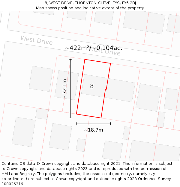 8, WEST DRIVE, THORNTON-CLEVELEYS, FY5 2BJ: Plot and title map