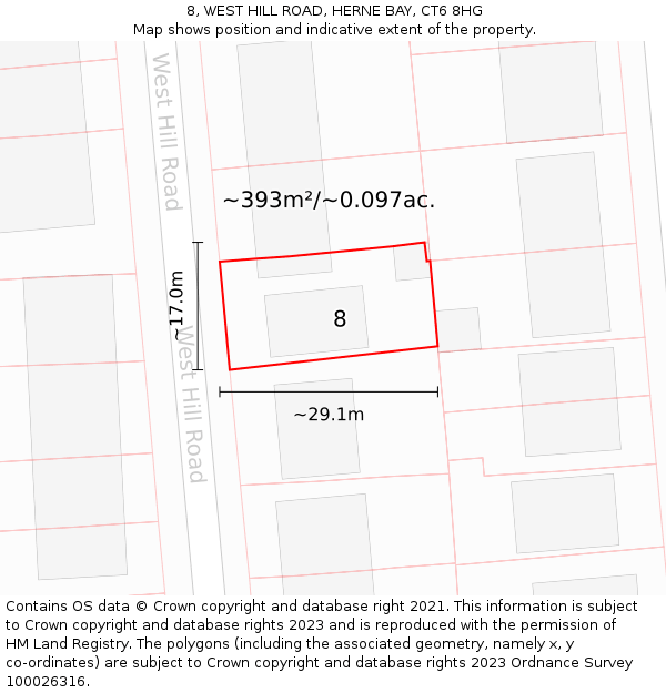 8, WEST HILL ROAD, HERNE BAY, CT6 8HG: Plot and title map