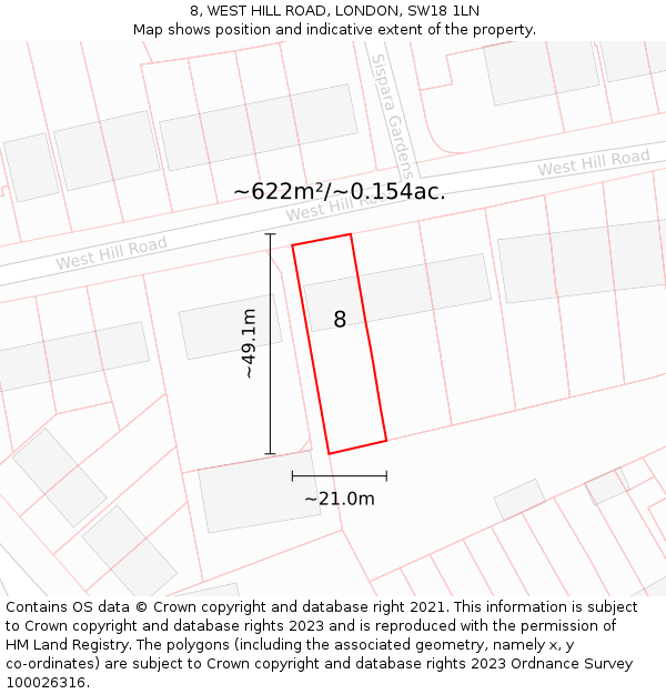 8, WEST HILL ROAD, LONDON, SW18 1LN: Plot and title map