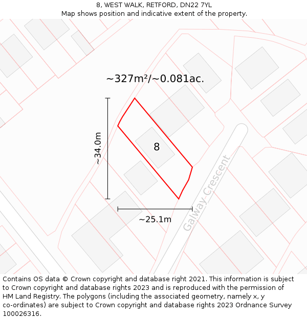 8, WEST WALK, RETFORD, DN22 7YL: Plot and title map