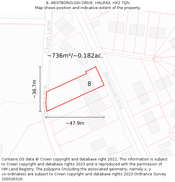 8, WESTBOROUGH DRIVE, HALIFAX, HX2 7QN: Plot and title map