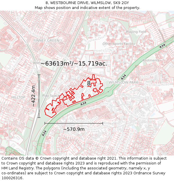 8, WESTBOURNE DRIVE, WILMSLOW, SK9 2GY: Plot and title map