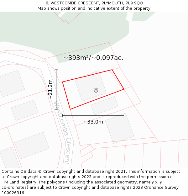 8, WESTCOMBE CRESCENT, PLYMOUTH, PL9 9QQ: Plot and title map