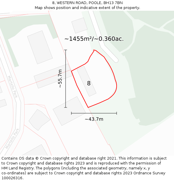 8, WESTERN ROAD, POOLE, BH13 7BN: Plot and title map
