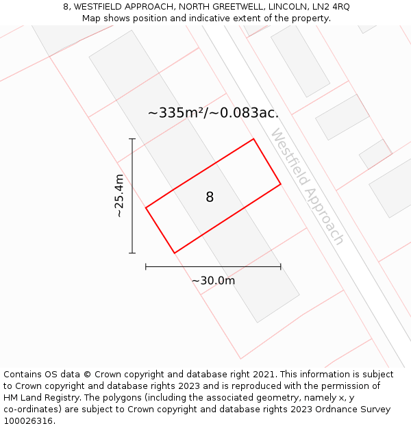 8, WESTFIELD APPROACH, NORTH GREETWELL, LINCOLN, LN2 4RQ: Plot and title map