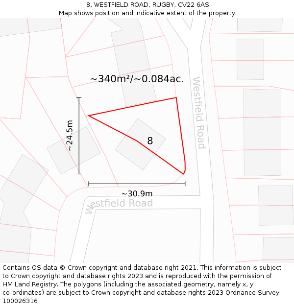 8, WESTFIELD ROAD, RUGBY, CV22 6AS: Plot and title map