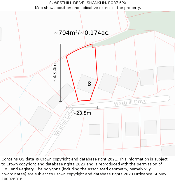 8, WESTHILL DRIVE, SHANKLIN, PO37 6PX: Plot and title map