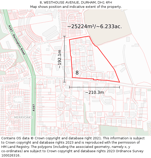 8, WESTHOUSE AVENUE, DURHAM, DH1 4FH: Plot and title map