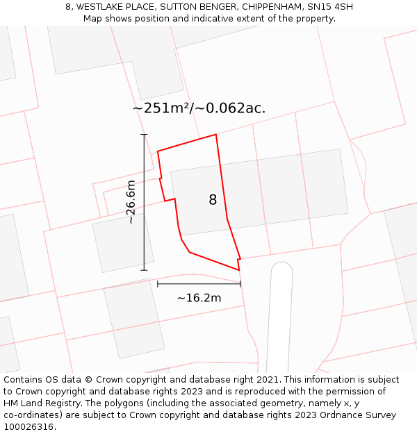 8, WESTLAKE PLACE, SUTTON BENGER, CHIPPENHAM, SN15 4SH: Plot and title map