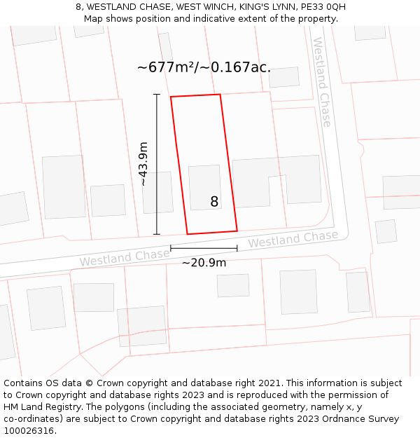 8, WESTLAND CHASE, WEST WINCH, KING'S LYNN, PE33 0QH: Plot and title map