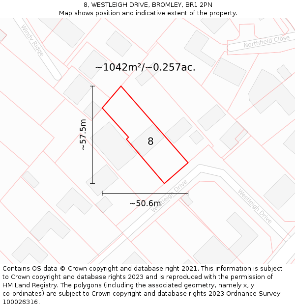 8, WESTLEIGH DRIVE, BROMLEY, BR1 2PN: Plot and title map