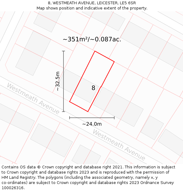 8, WESTMEATH AVENUE, LEICESTER, LE5 6SR: Plot and title map
