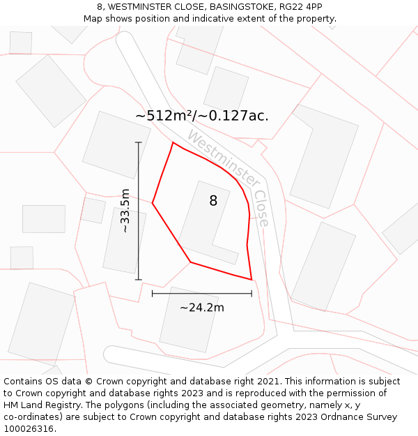 8, WESTMINSTER CLOSE, BASINGSTOKE, RG22 4PP: Plot and title map
