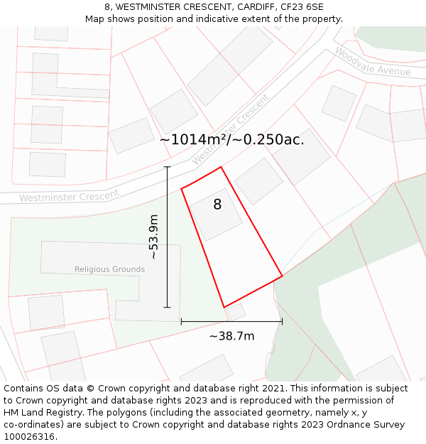 8, WESTMINSTER CRESCENT, CARDIFF, CF23 6SE: Plot and title map