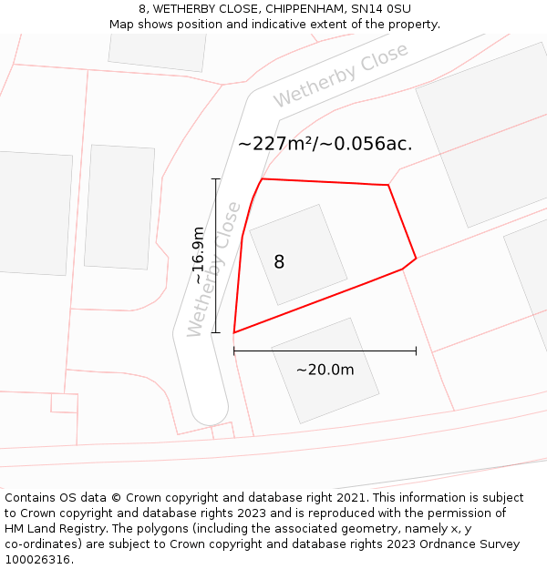 8, WETHERBY CLOSE, CHIPPENHAM, SN14 0SU: Plot and title map