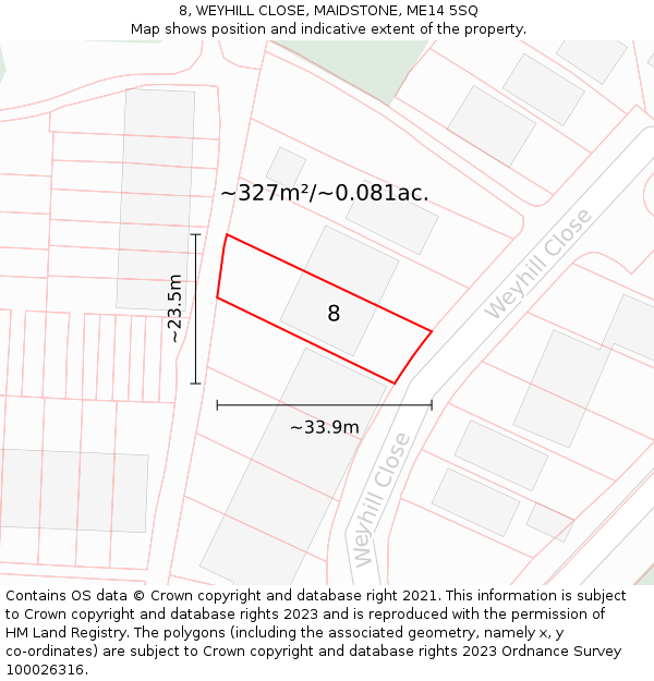 8, WEYHILL CLOSE, MAIDSTONE, ME14 5SQ: Plot and title map
