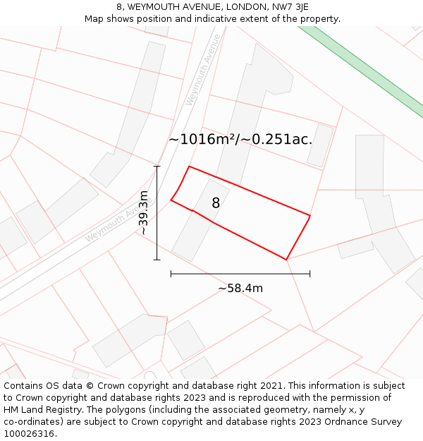 8, WEYMOUTH AVENUE, LONDON, NW7 3JE: Plot and title map