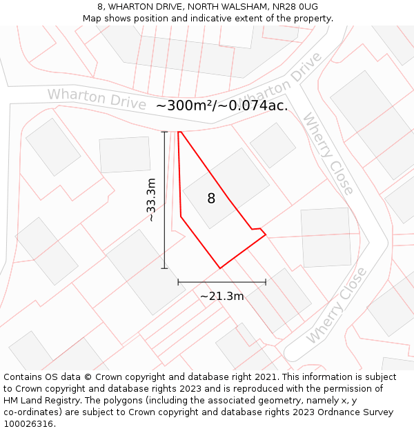 8, WHARTON DRIVE, NORTH WALSHAM, NR28 0UG: Plot and title map