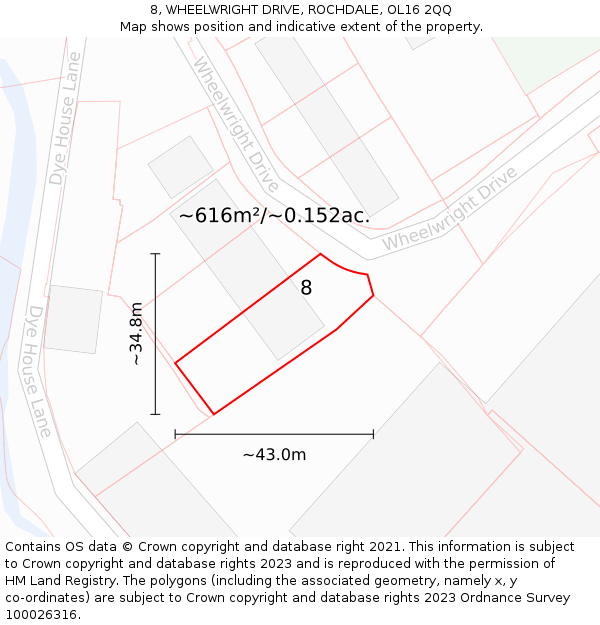 8, WHEELWRIGHT DRIVE, ROCHDALE, OL16 2QQ: Plot and title map