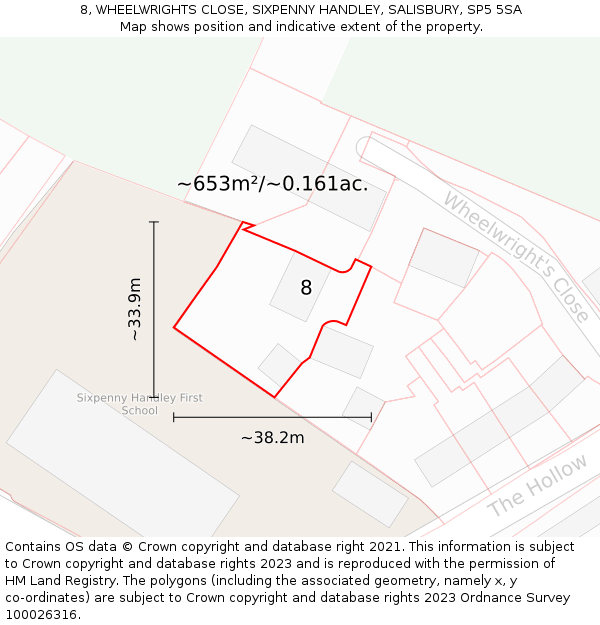 8, WHEELWRIGHTS CLOSE, SIXPENNY HANDLEY, SALISBURY, SP5 5SA: Plot and title map