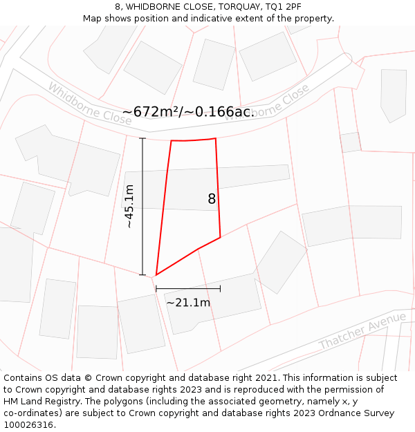 8, WHIDBORNE CLOSE, TORQUAY, TQ1 2PF: Plot and title map