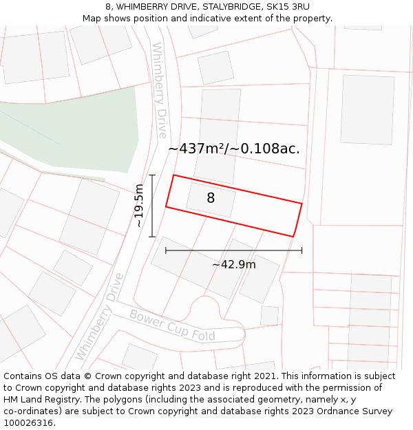 8, WHIMBERRY DRIVE, STALYBRIDGE, SK15 3RU: Plot and title map