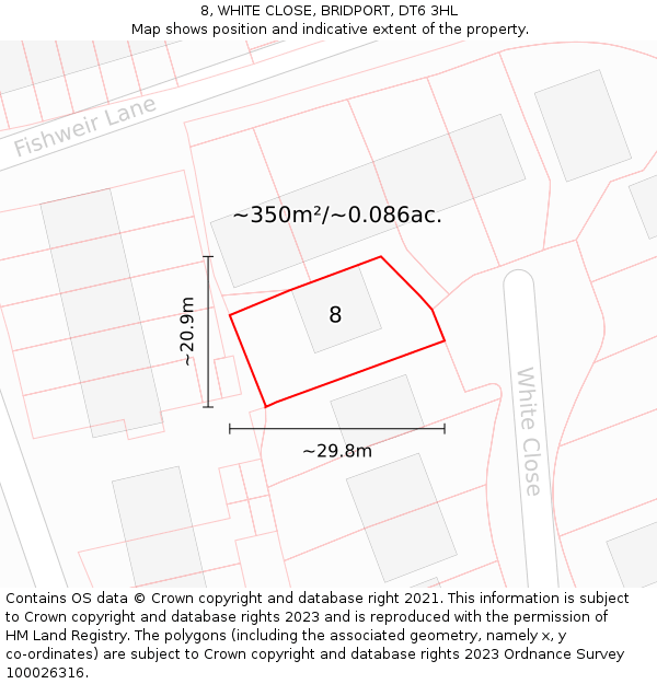 8, WHITE CLOSE, BRIDPORT, DT6 3HL: Plot and title map