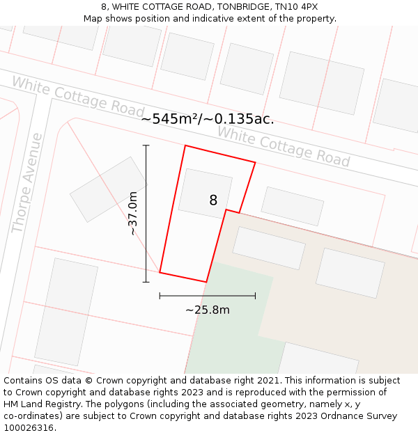 8, WHITE COTTAGE ROAD, TONBRIDGE, TN10 4PX: Plot and title map