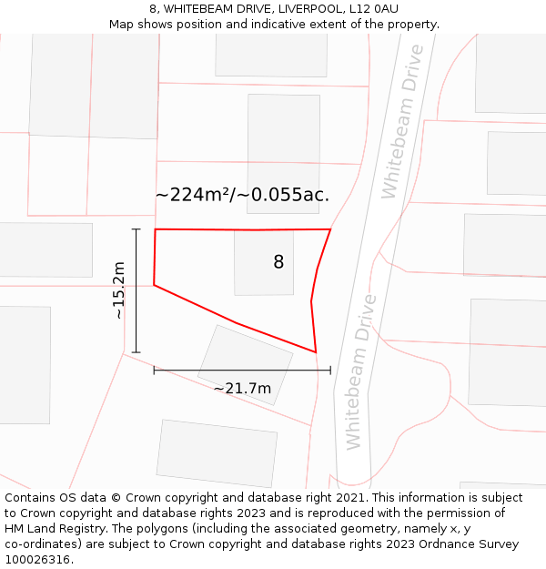 8, WHITEBEAM DRIVE, LIVERPOOL, L12 0AU: Plot and title map