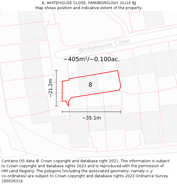 8, WHITEHOUSE CLOSE, FARNBOROUGH, GU14 8JJ: Plot and title map