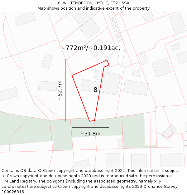 8, WHITENBROOK, HYTHE, CT21 5SX: Plot and title map