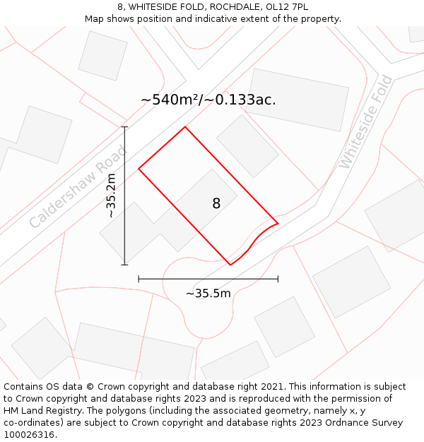 8, WHITESIDE FOLD, ROCHDALE, OL12 7PL: Plot and title map