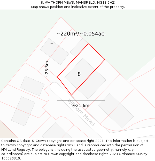 8, WHITHORN MEWS, MANSFIELD, NG18 5HZ: Plot and title map
