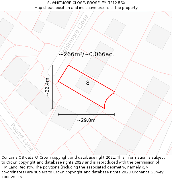 8, WHITMORE CLOSE, BROSELEY, TF12 5SX: Plot and title map