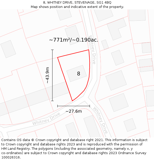 8, WHITNEY DRIVE, STEVENAGE, SG1 4BQ: Plot and title map