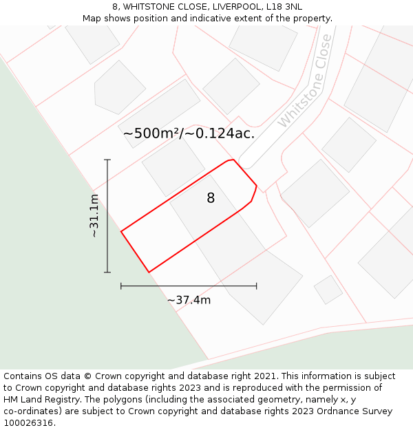 8, WHITSTONE CLOSE, LIVERPOOL, L18 3NL: Plot and title map