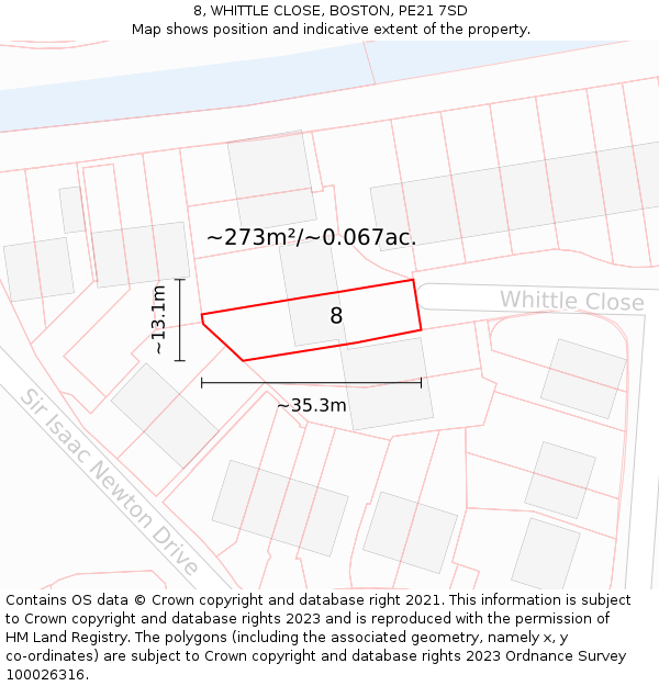 8, WHITTLE CLOSE, BOSTON, PE21 7SD: Plot and title map