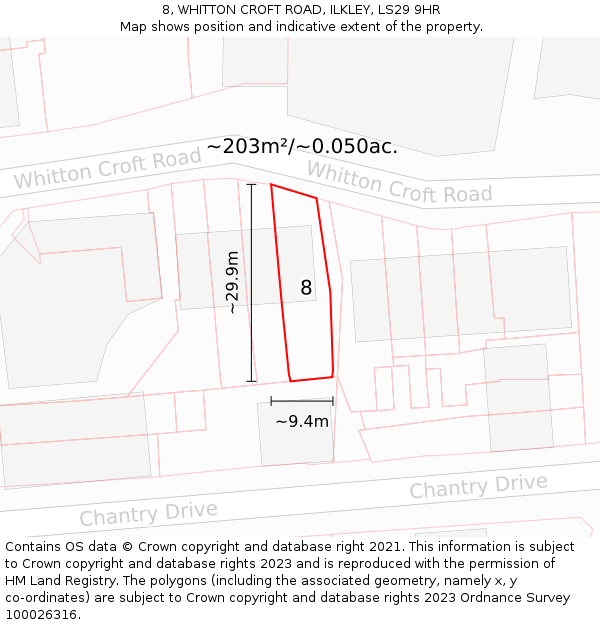 8, WHITTON CROFT ROAD, ILKLEY, LS29 9HR: Plot and title map